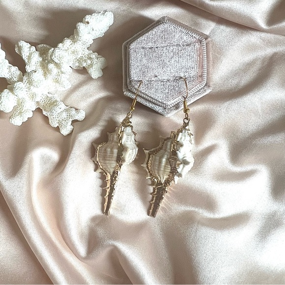 Sea Snail Shell Gold Plated Hook Earrings - Picture 7 of 9